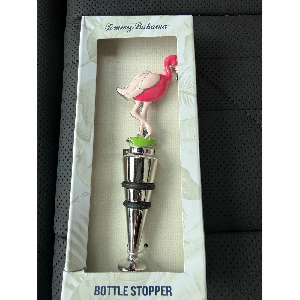 Tommy Bahama‎ Pink Flamingo Wine Bottle Stopper Silver Tone Metal